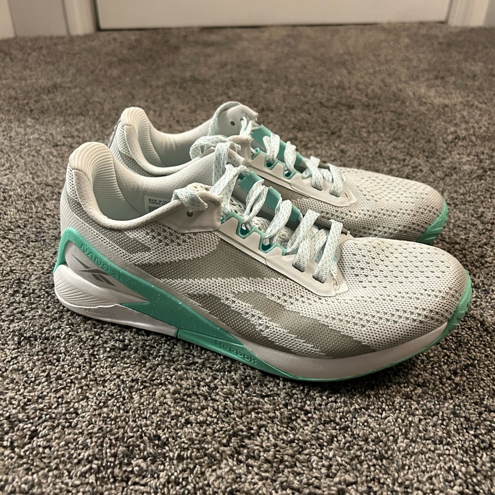 Reebok Women's Nano X1 White and Teal Athletic Shoes